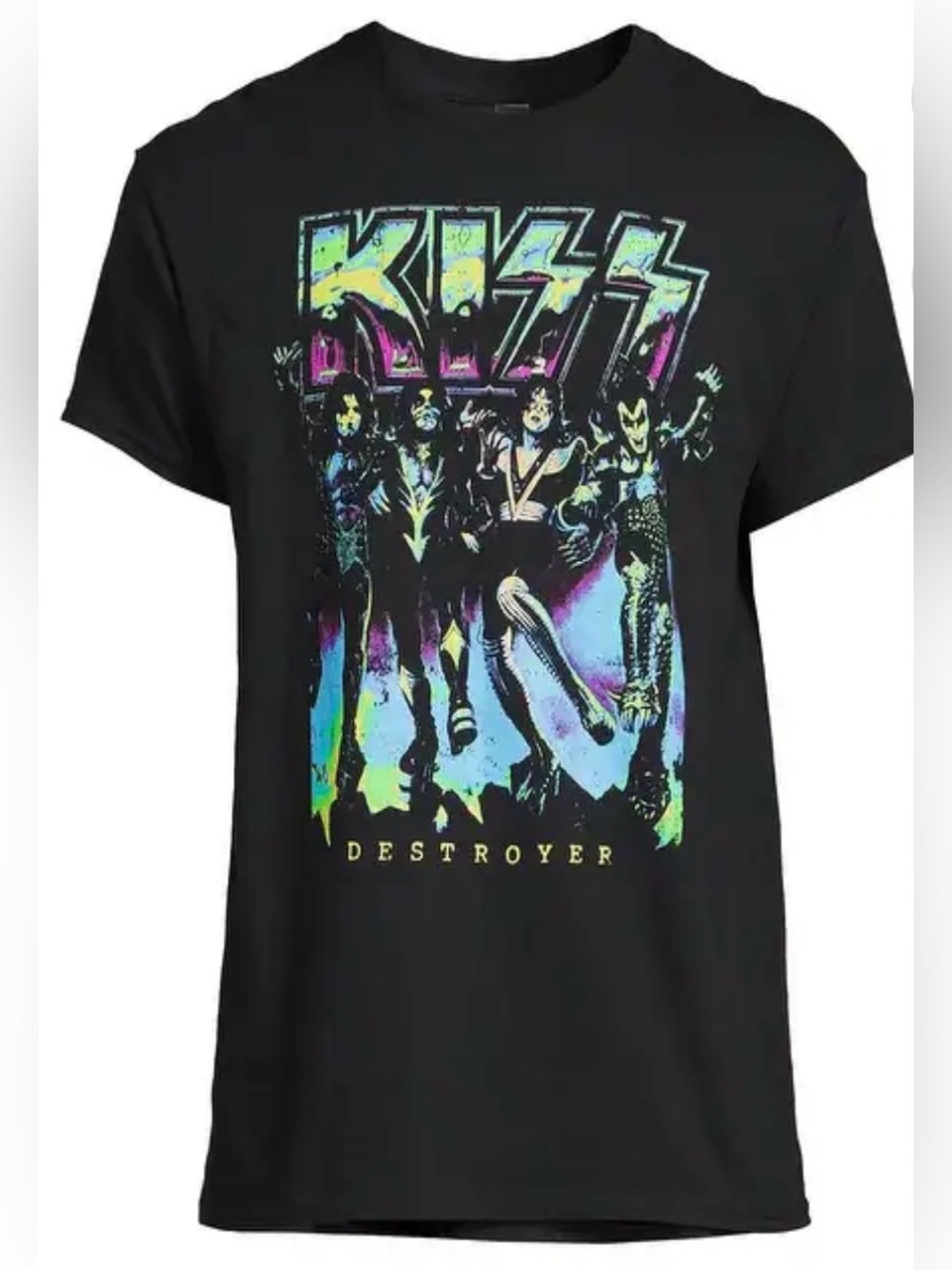 KISS Destroyer Official Unisex Black Tee Neon Lettering NEW WITH TAGS Size: M